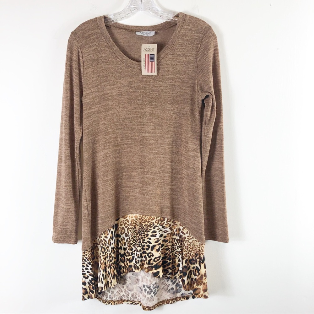 NWT Accent leopard frilled hem long sleeved top